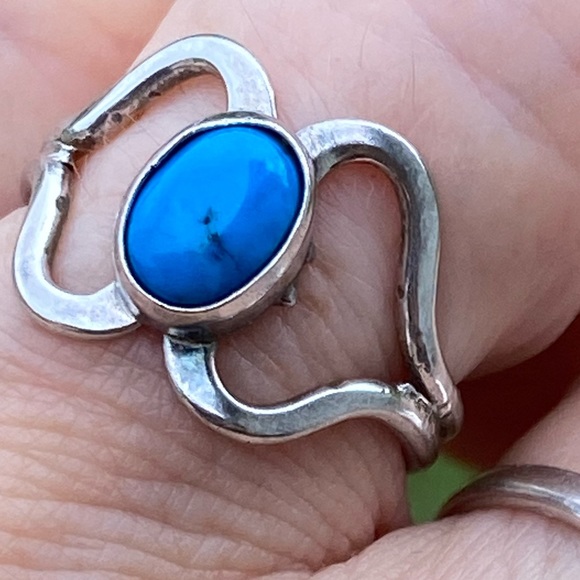 Vintage Genuine Turquoise silver ring size 7 - Picture 9 of 11